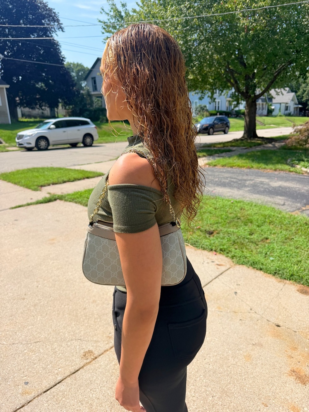 Olive Green Ribbed Cutout Top